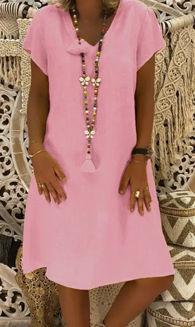 V-Neck Short Sleeve Skirt Dress Orange Large - Image 9