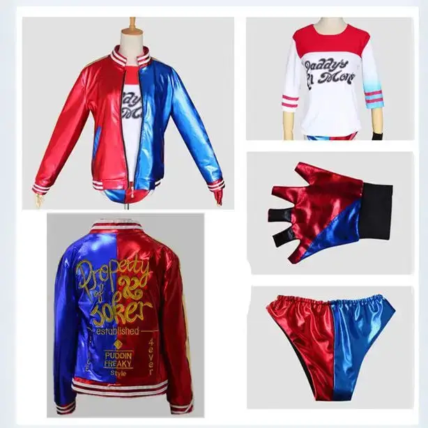Harley Quinn Anime Cosplay Suit Red Blue Shorts - Image 9