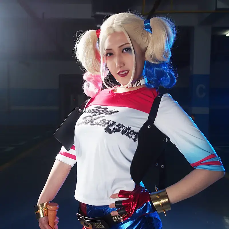 Harley Quinn Anime Cosplay Suit Red Blue Shorts — feature 10
