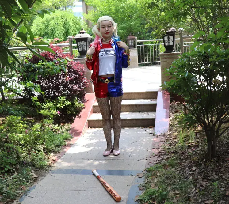 Harley Quinn Anime Cosplay Suit Red Blue Shorts — feature 11