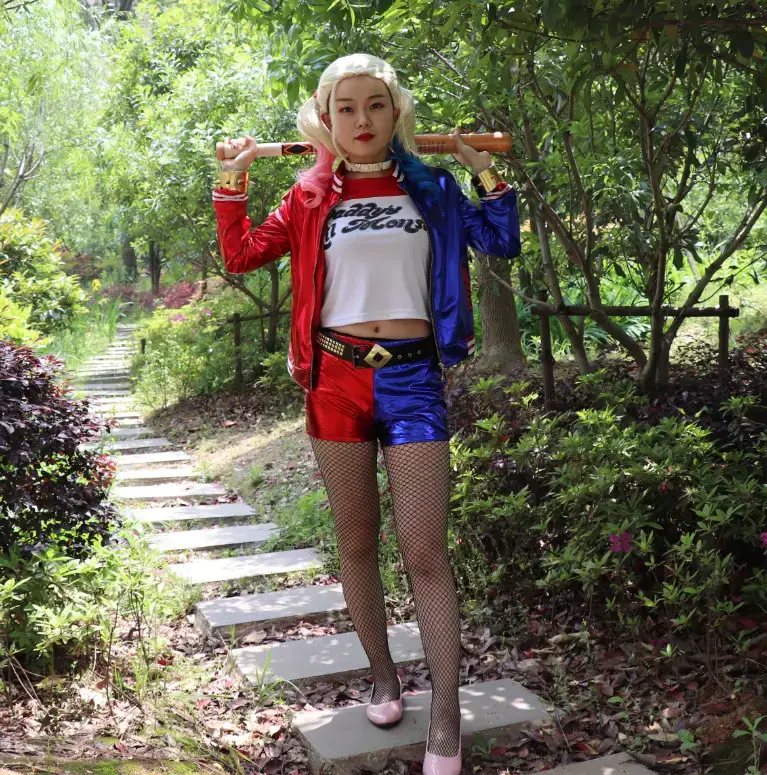 Harley Quinn Anime Cosplay Suit Red Blue Shorts — feature 12