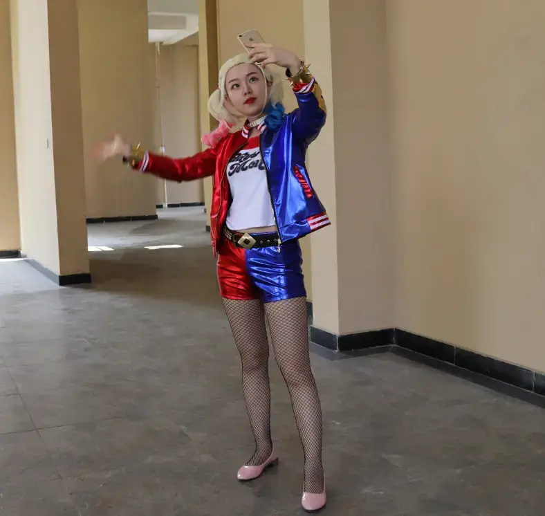 Harley Quinn Anime Cosplay Suit Red Blue Shorts — feature 14