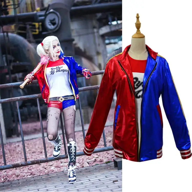Harley Quinn Anime Cosplay Suit Red Blue Shorts — feature 6