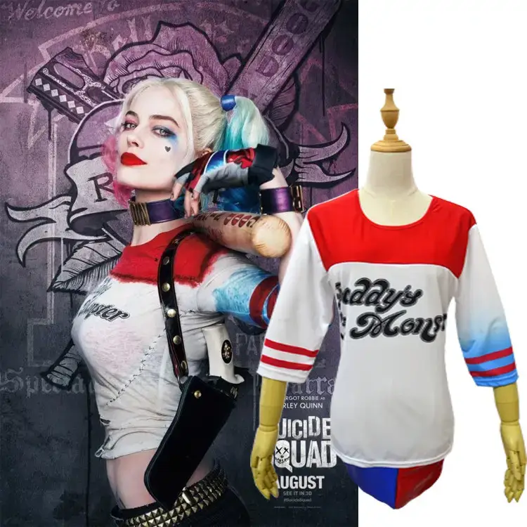 Harley Quinn Anime Cosplay Suit Red Blue Shorts — feature 7