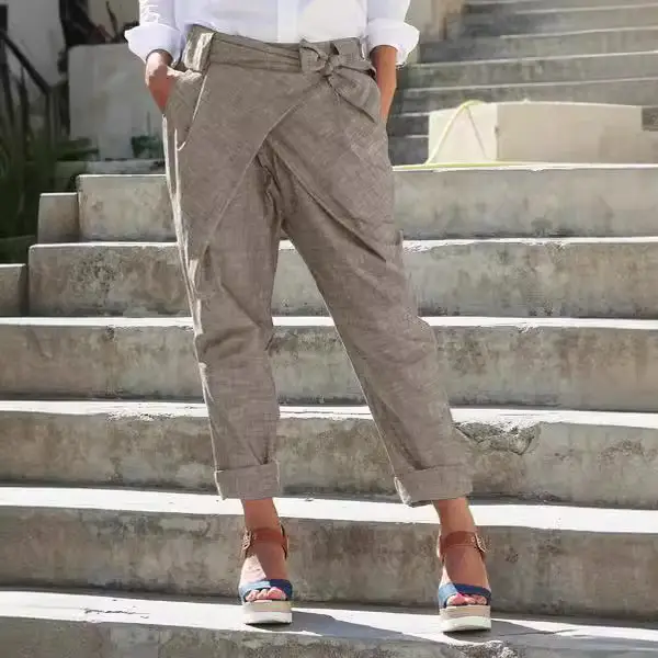 2024 Women's Hot Style Bow Pants Grey Cuffed - Image 7