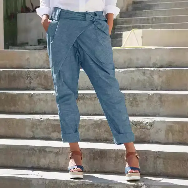 2024 Women's Hot Style Bow Pants Grey Cuffed - Image 9