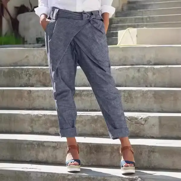 2024 Women's Hot Style Bow Pants Grey Cuffed - Image 10