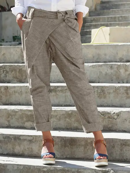 2024 Women's Hot Style Bow Pants Grey Cuffed - Image 2