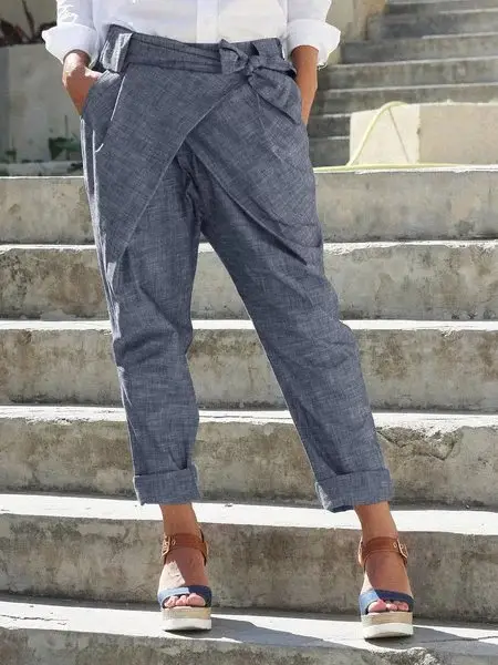 2024 Women's Hot Style Bow Pants Grey Cuffed - Image 5