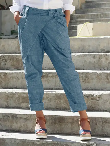 2024 Women's Hot Style Bow Pants Grey Cuffed - Image 6