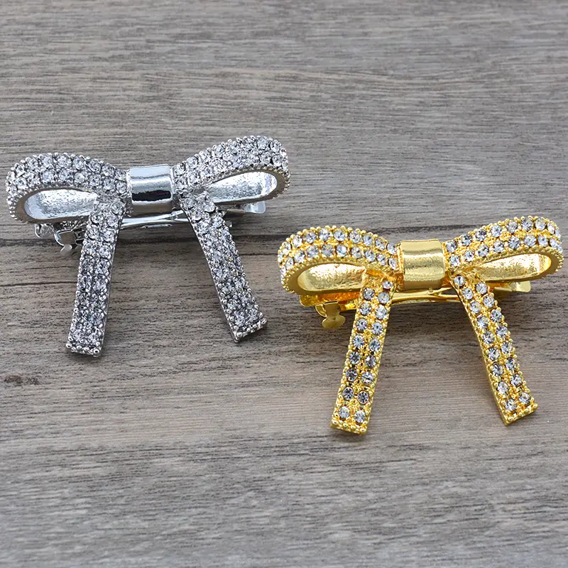 Gold Diamond Bow Hairpin for Women - Image 3