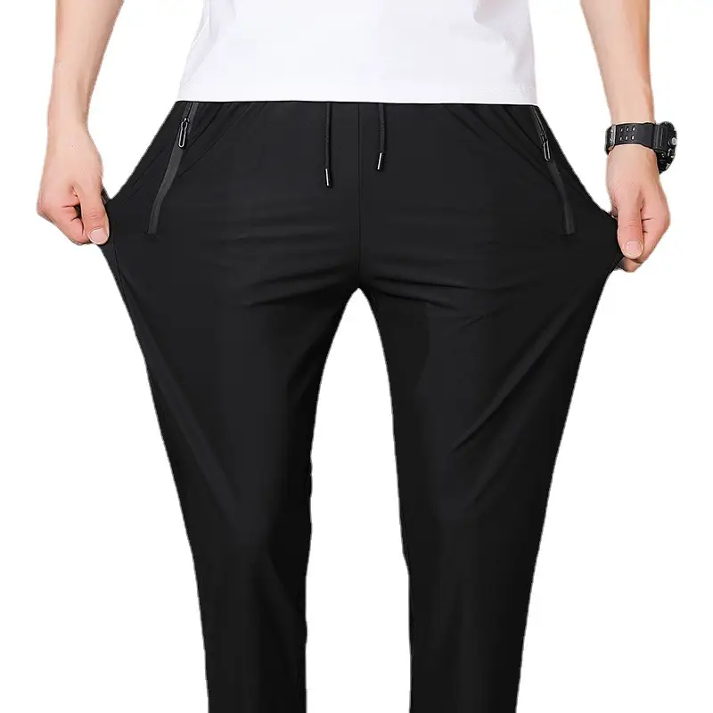 Men Ice Silk Elastic Pants M-280kg Black Grey - Image 9