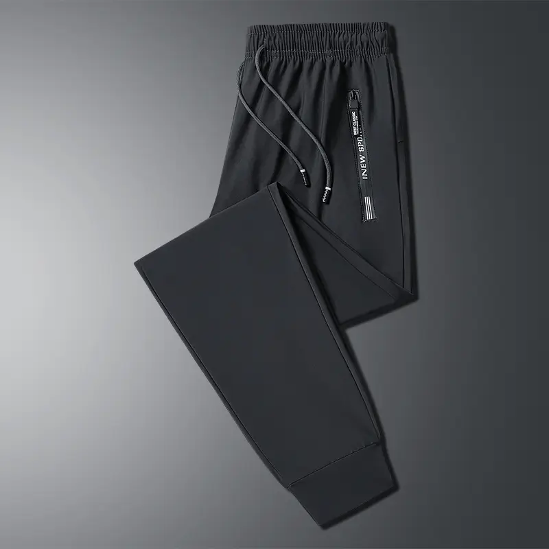 Men Ice Silk Elastic Pants M-280kg Black Grey - Image 3