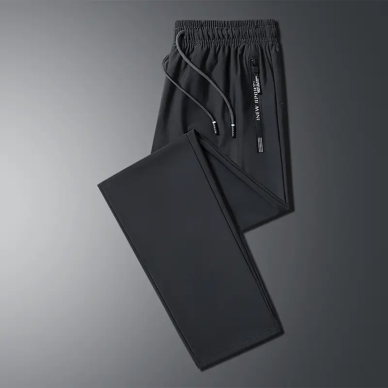 Men Ice Silk Elastic Pants M-280kg Black Grey - Image 4