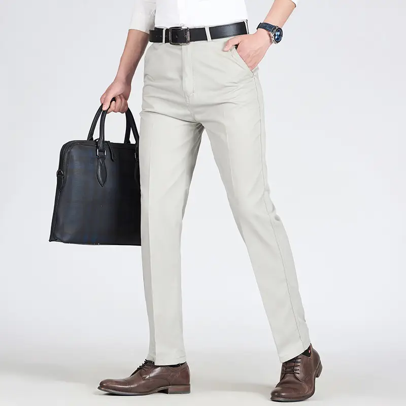 Men Cotton Anti-Wrinkle Straight Tube Pants Black - Image 6