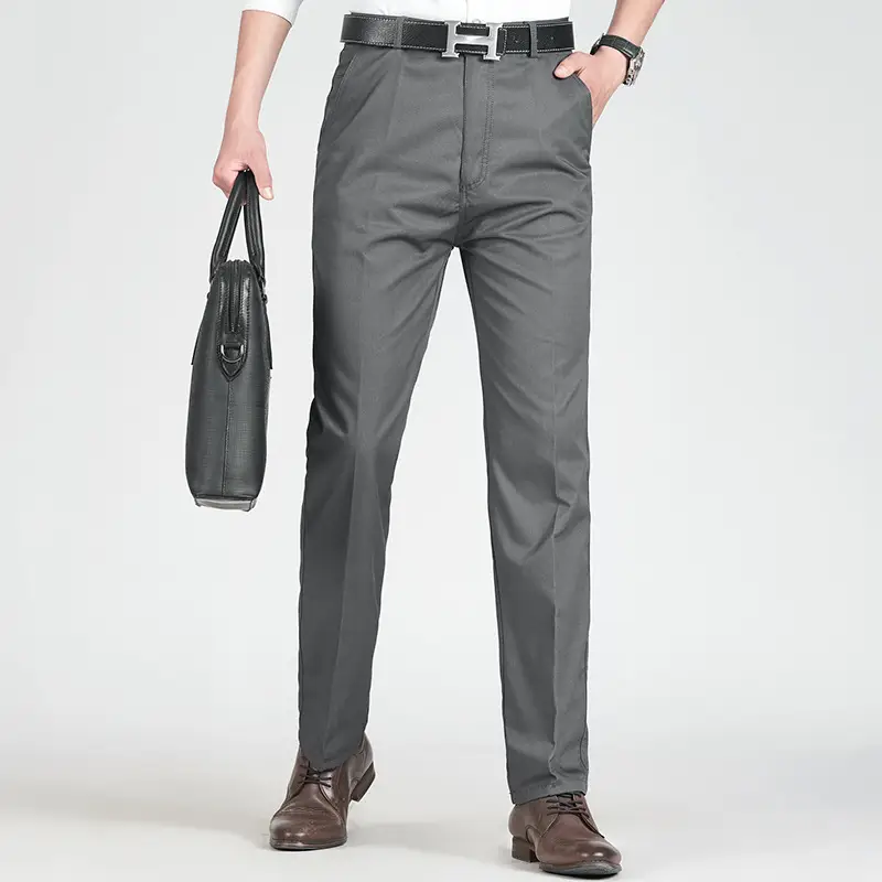 Men Cotton Anti-Wrinkle Straight Tube Pants Black - Image 7