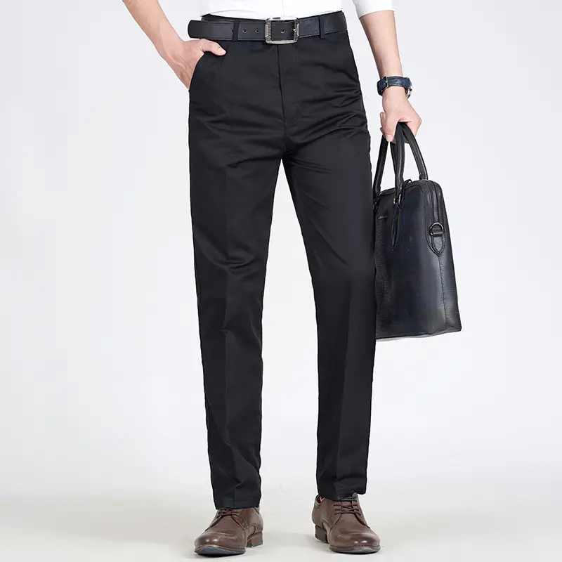 Men Cotton Anti-Wrinkle Straight Tube Pants Black - Image 8