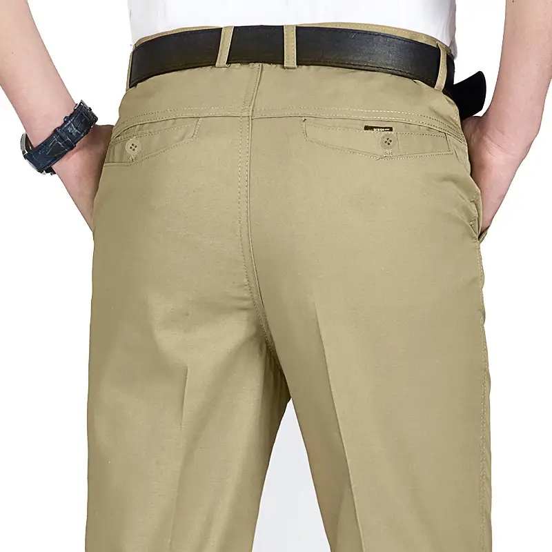 Men Cotton Anti-Wrinkle Straight Tube Pants Black - Image 9