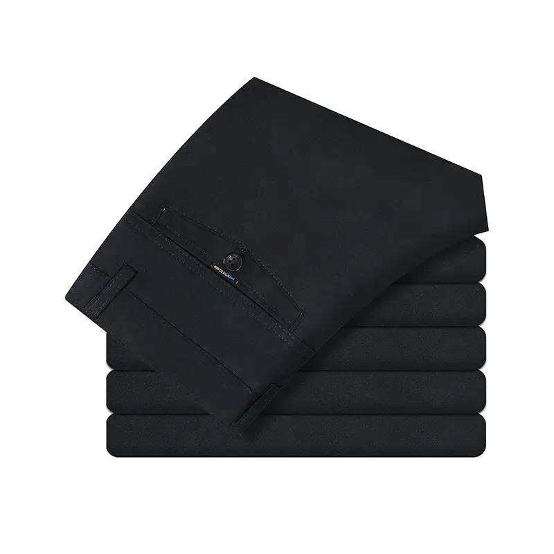 Men Cotton Anti-Wrinkle Straight Tube Pants Black - Image 2