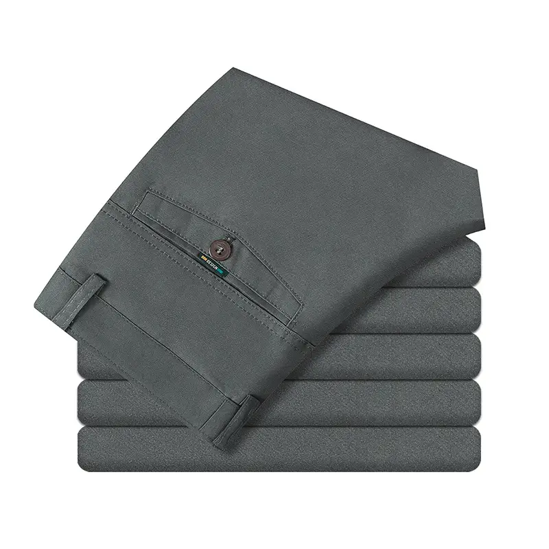 Men Cotton Anti-Wrinkle Straight Tube Pants Black - Image 4
