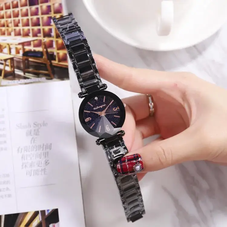 Women's Black Digital Watch with Red Crystal Band