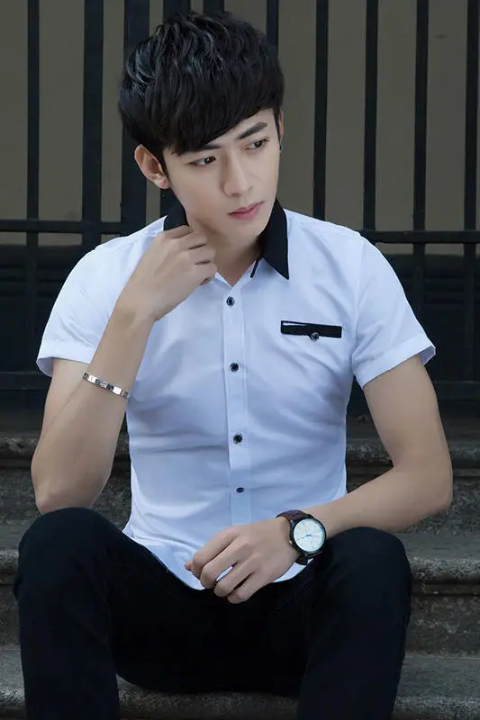 Men's Maroon Slim Fit Short Sleeve Shirt Large - Image 10