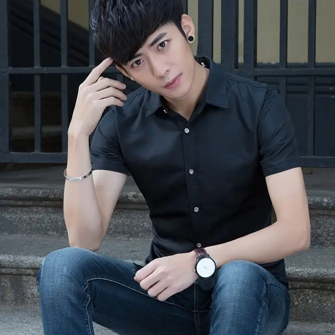 Men's Maroon Slim Fit Short Sleeve Shirt Large - Image 15