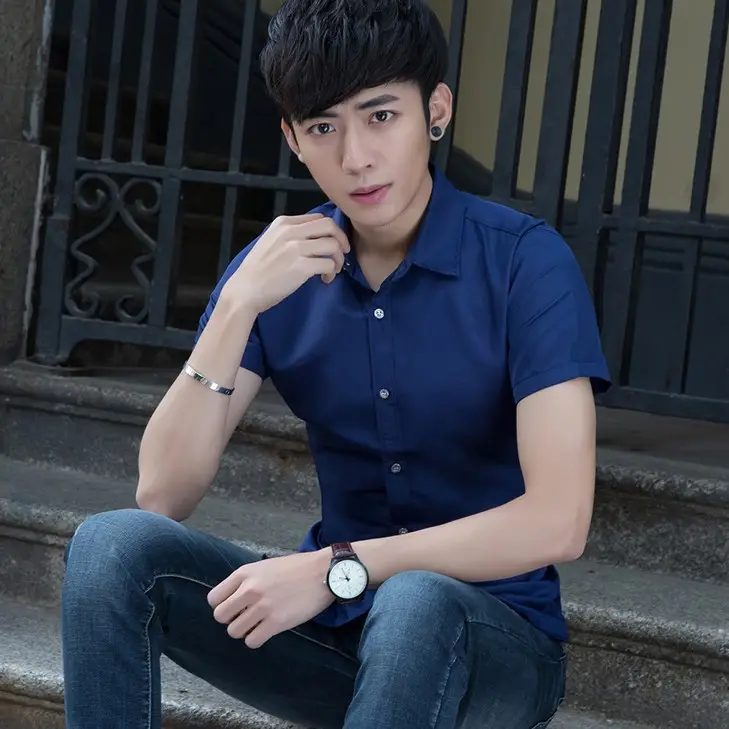 Men's Maroon Slim Fit Short Sleeve Shirt Large - Image 3