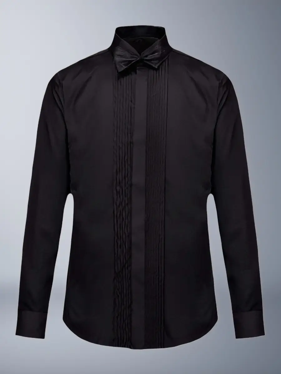 Men's Pure Black Long Sleeve Chorus Costume Shirt with Red Tie - Image 5