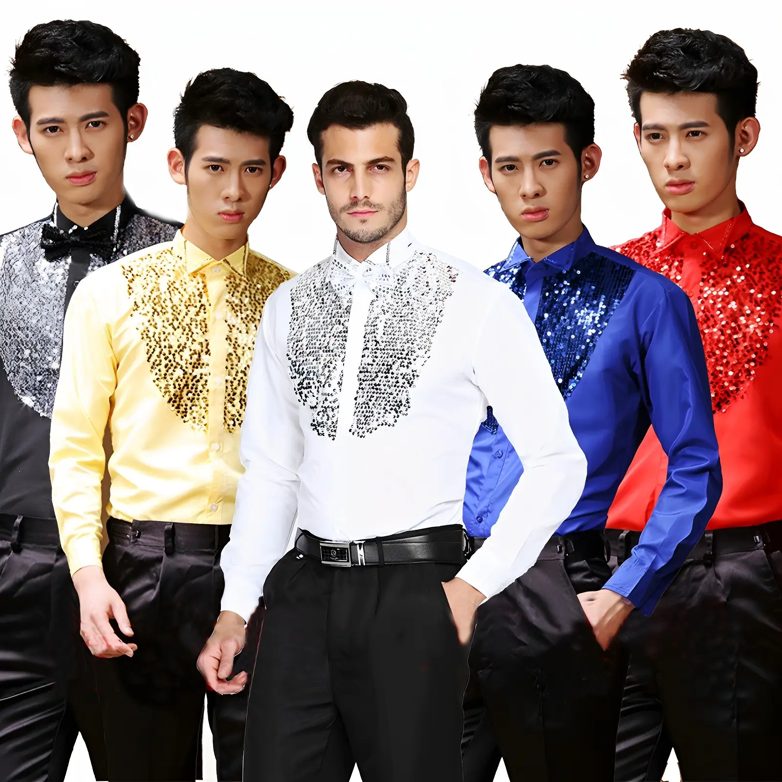 Red Sequin Men's Evening Shirt with Back Zip