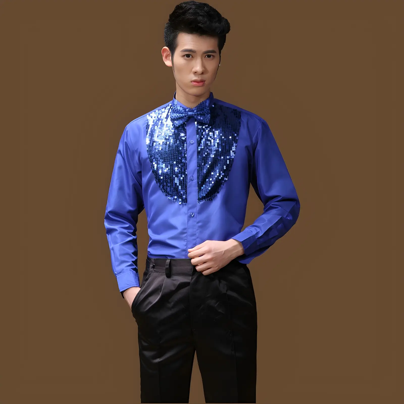 Red Sequin Men's Evening Shirt with Back Zip