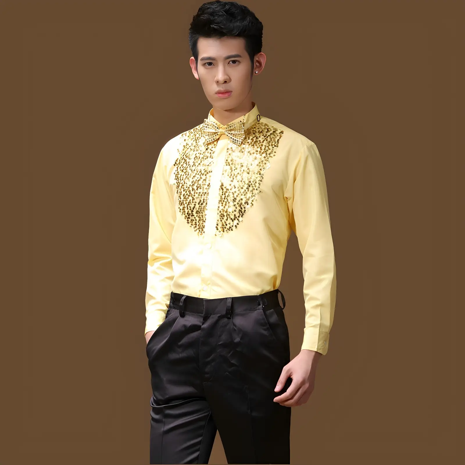 Red Sequin Men's Evening Shirt with Back Zip