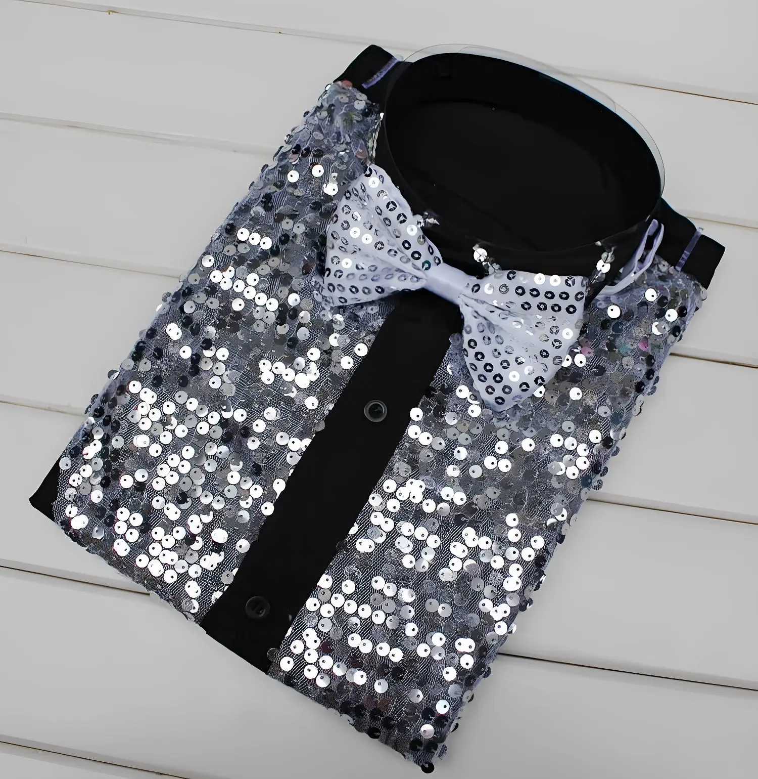 Red Sequin Men's Evening Shirt with Back Zip — feature 11