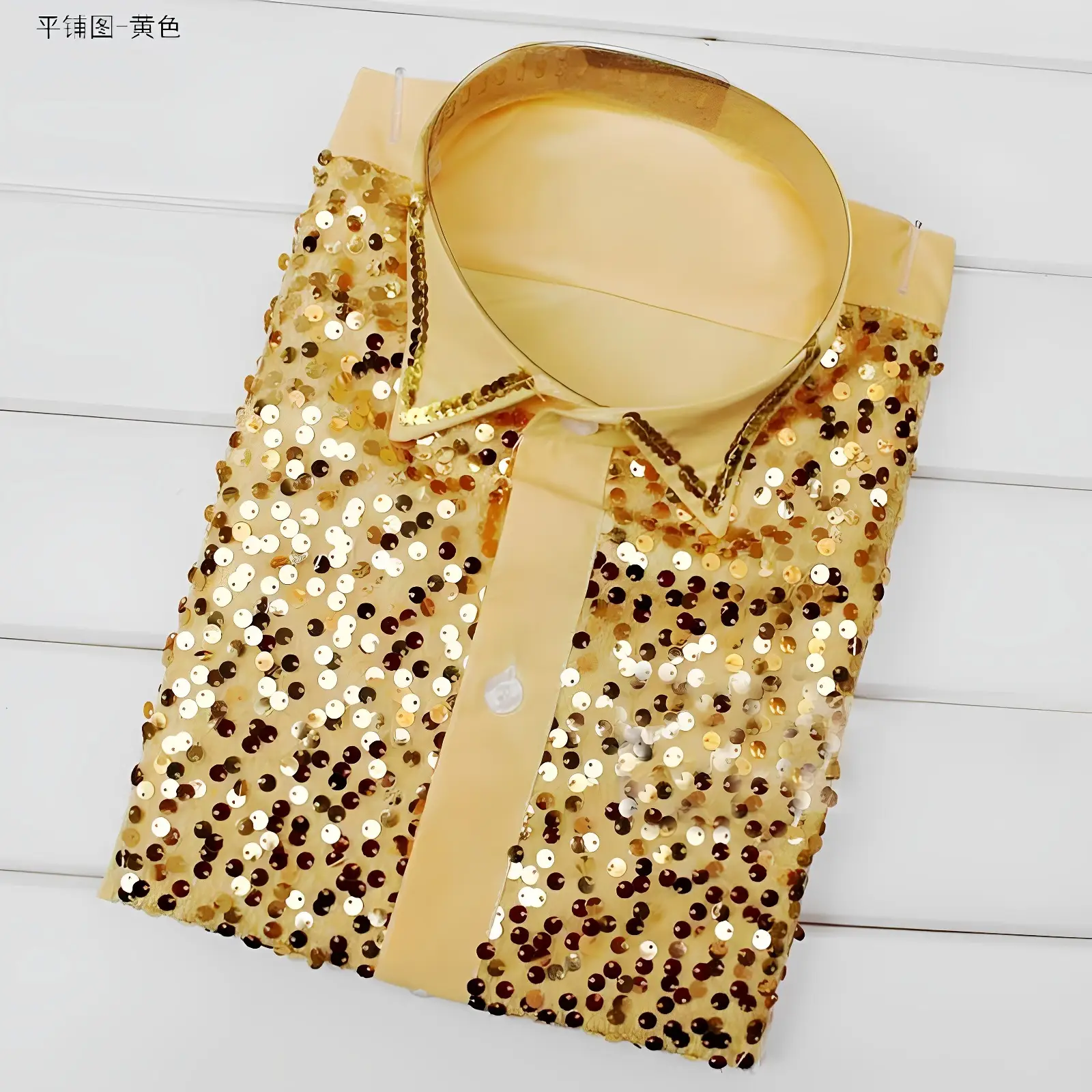 Red Sequin Men's Evening Shirt with Back Zip — feature 14