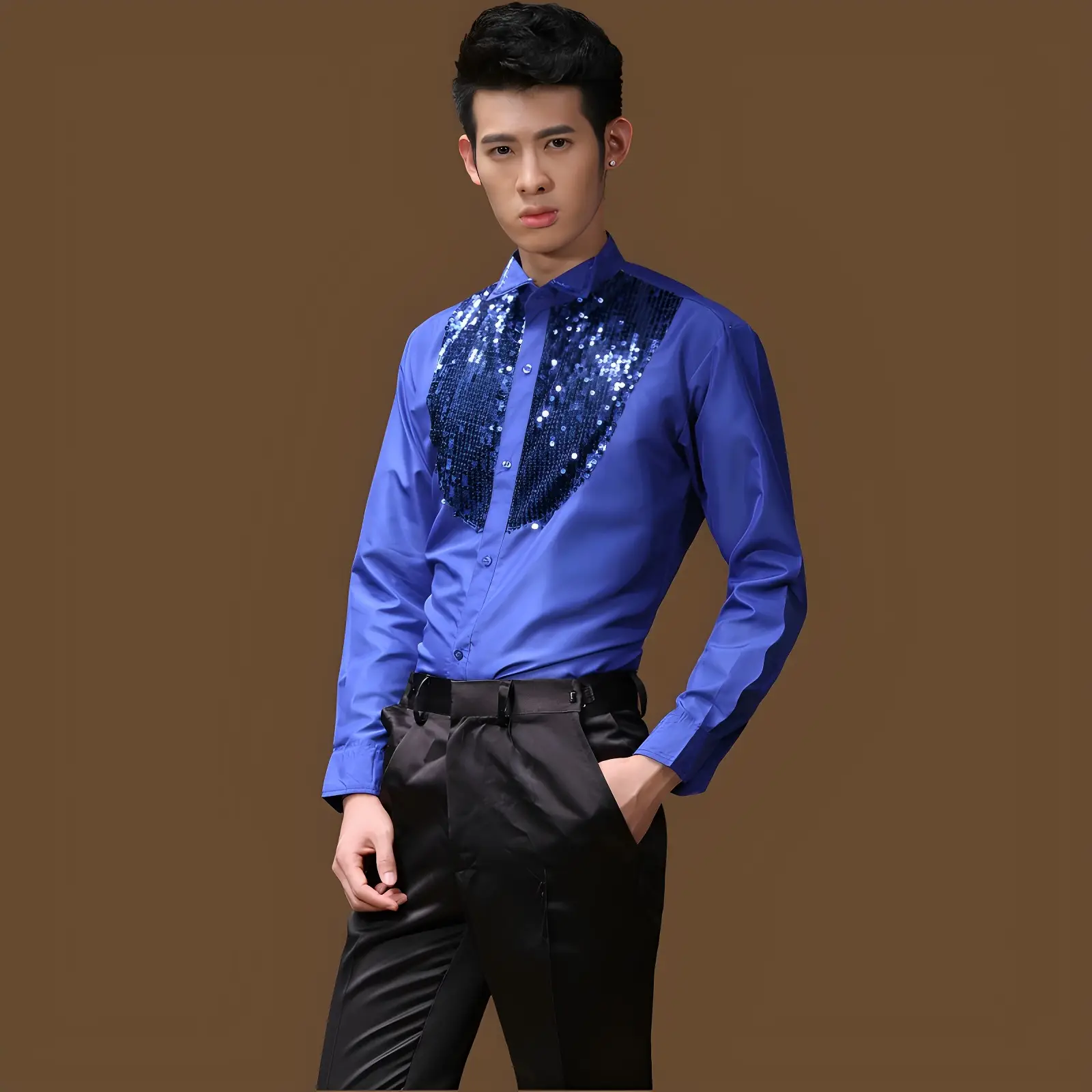 Red Sequin Men's Evening Shirt with Back Zip — feature 17