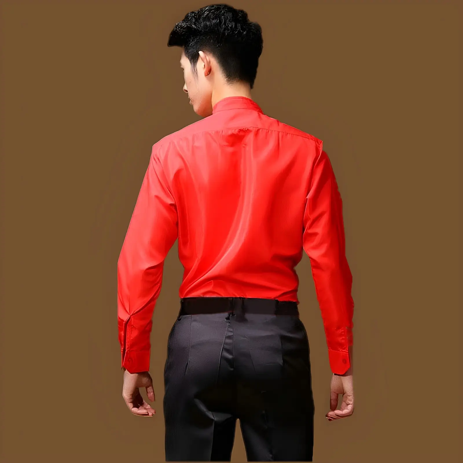 Red Sequin Men's Evening Shirt with Back Zip — feature 21