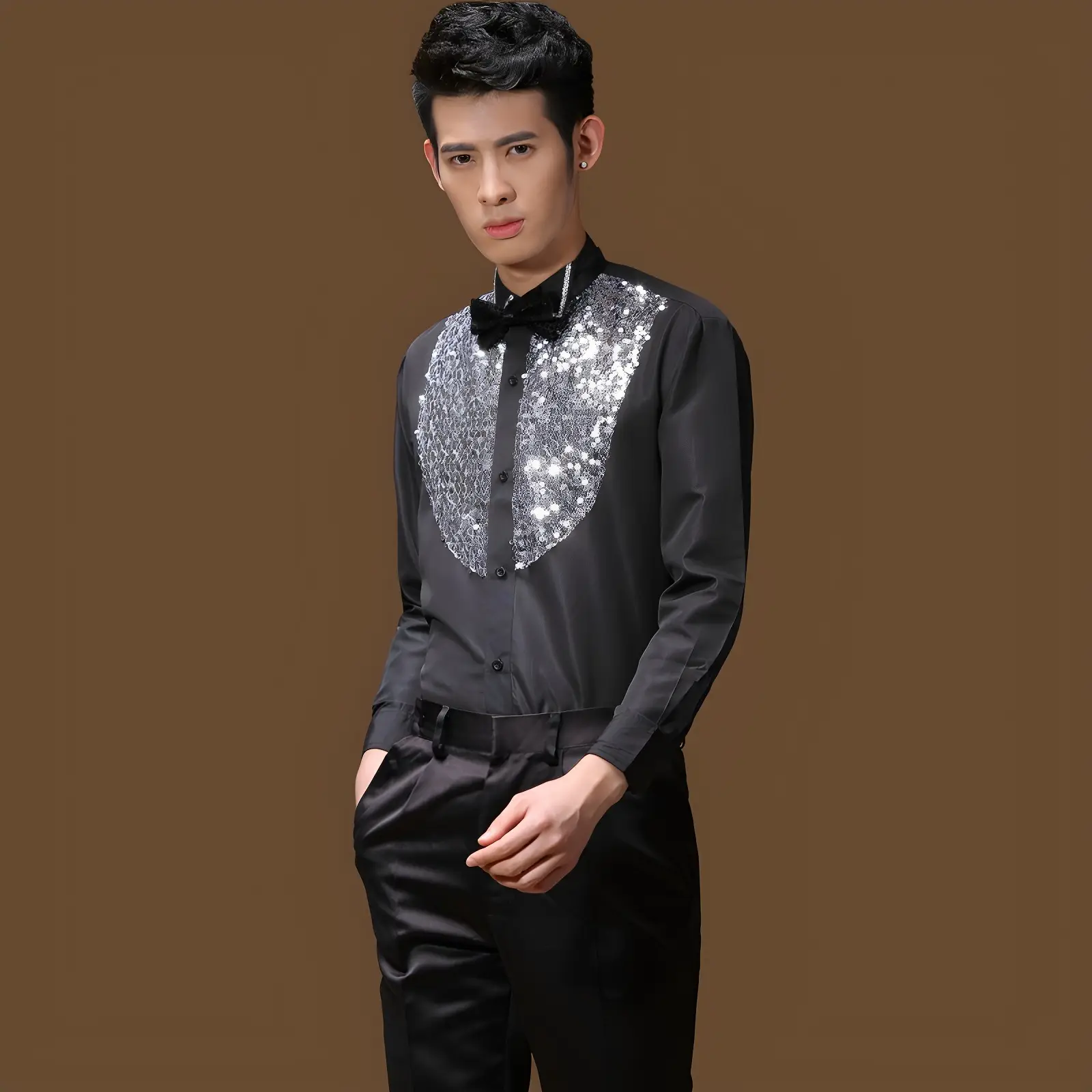 Red Sequin Men's Evening Shirt with Back Zip — feature 24