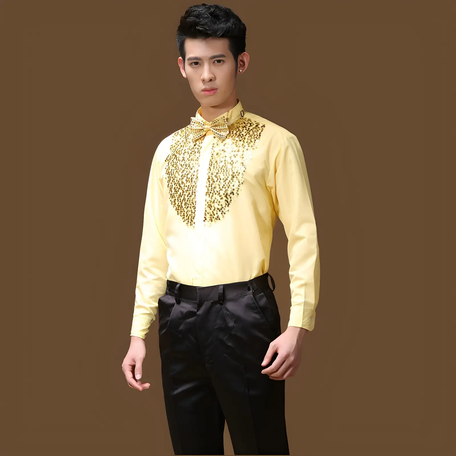 Red Sequin Men's Evening Shirt with Back Zip — feature 27