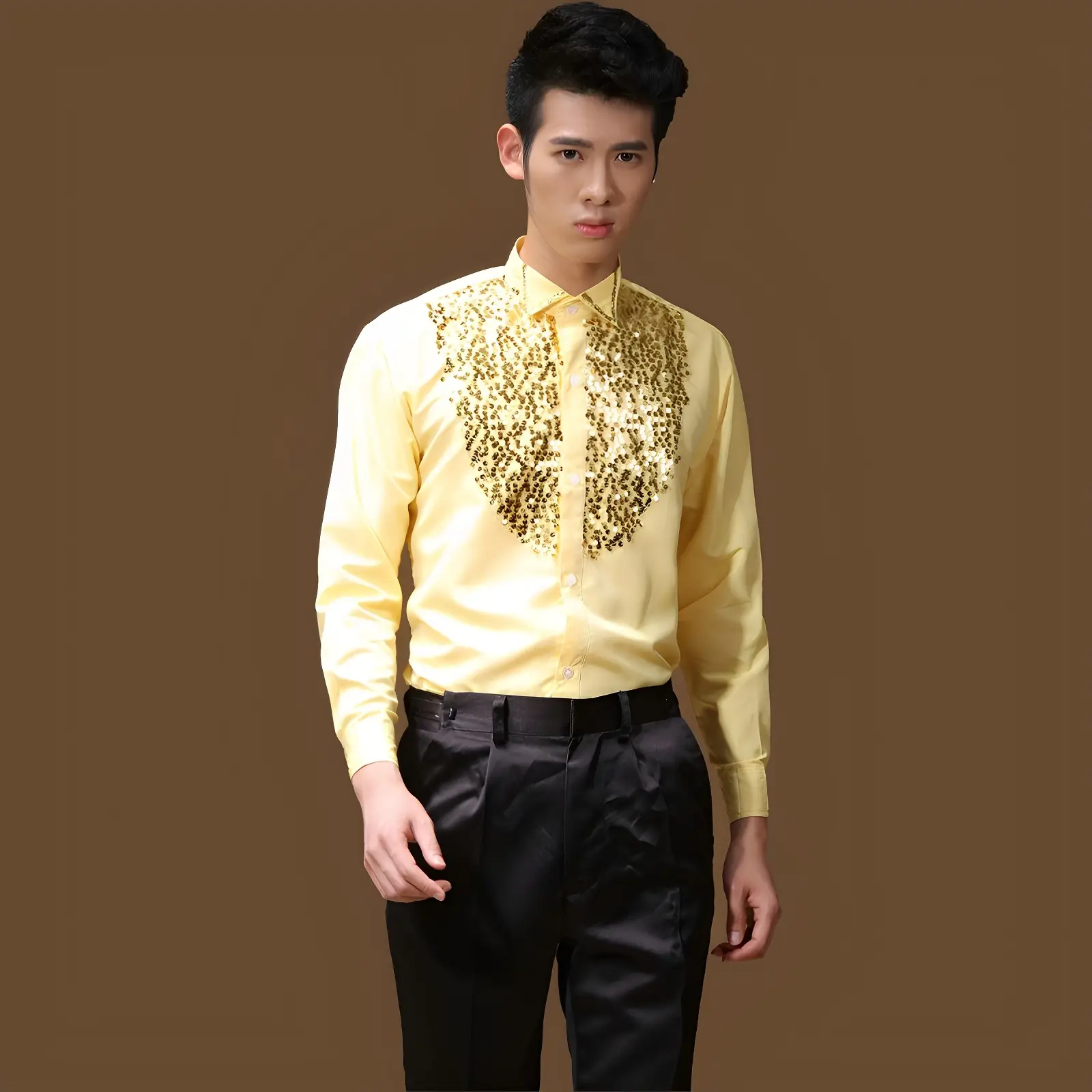 Red Sequin Men's Evening Shirt with Back Zip