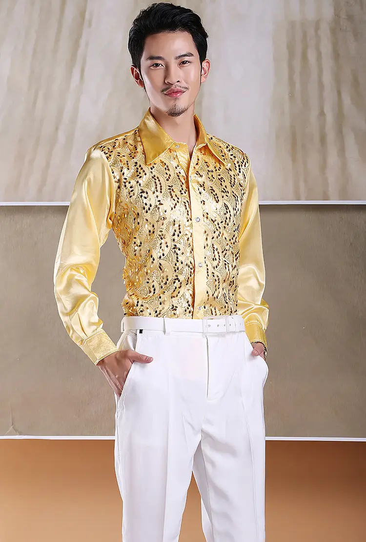 Men's White Chorus Sequin Shirt Middle Age Elderly Art Evening Red Song Dance Performance Stage Costume — feature 14