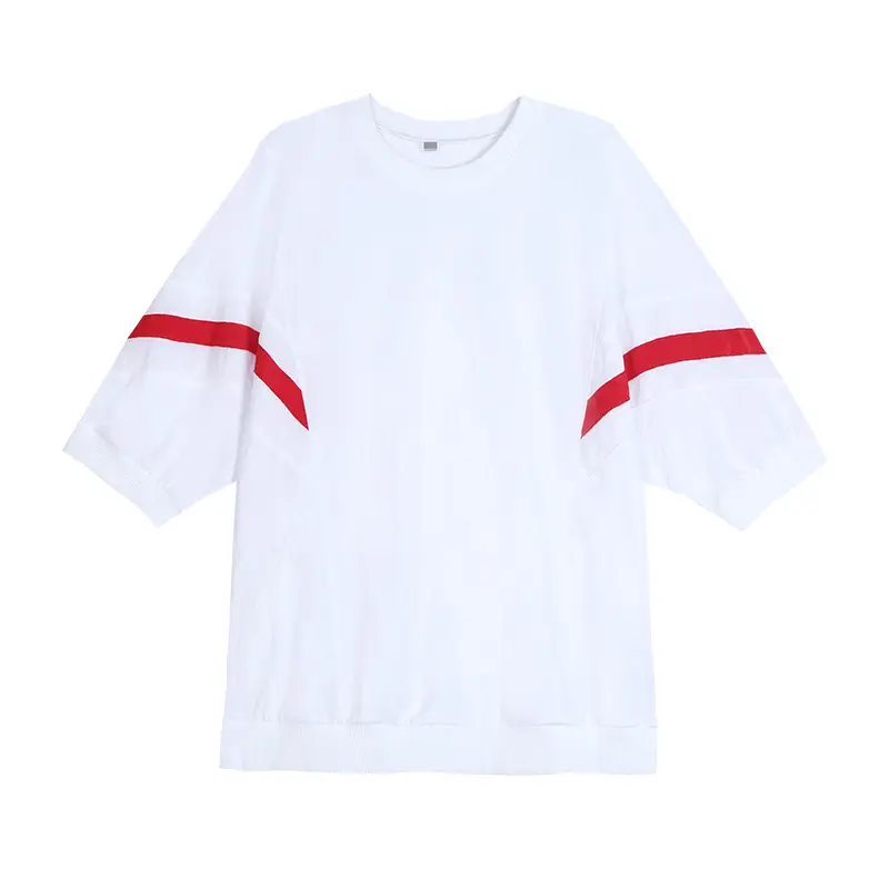 Korean Style White Red Striped T-Shirt for Women