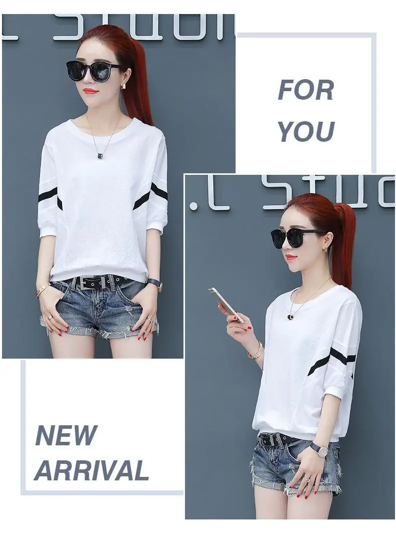 Korean Style White Red Striped T-Shirt for Women — feature 11