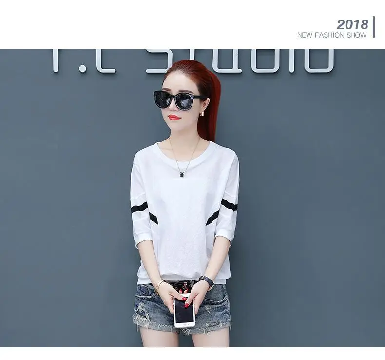 Korean Style White Red Striped T-Shirt for Women — feature 12