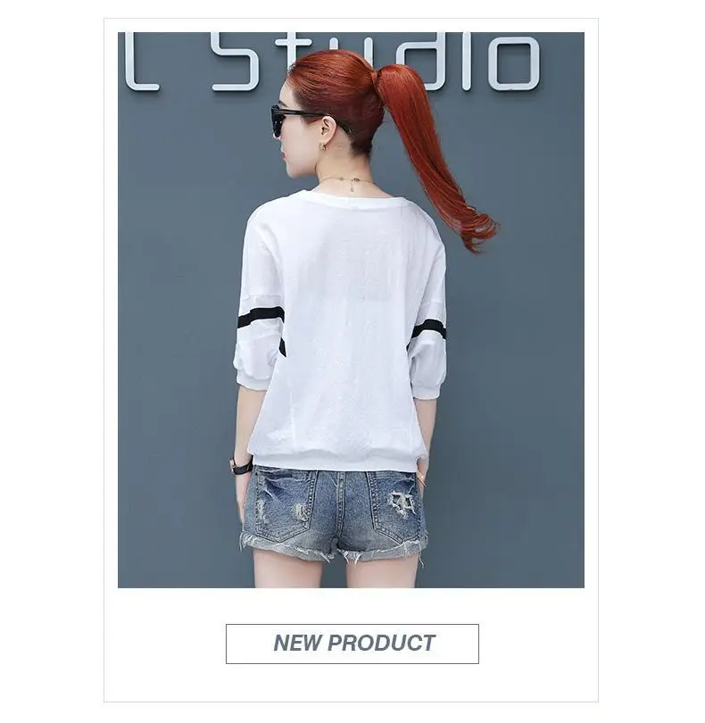 Korean Style White Red Striped T-Shirt for Women — feature 19