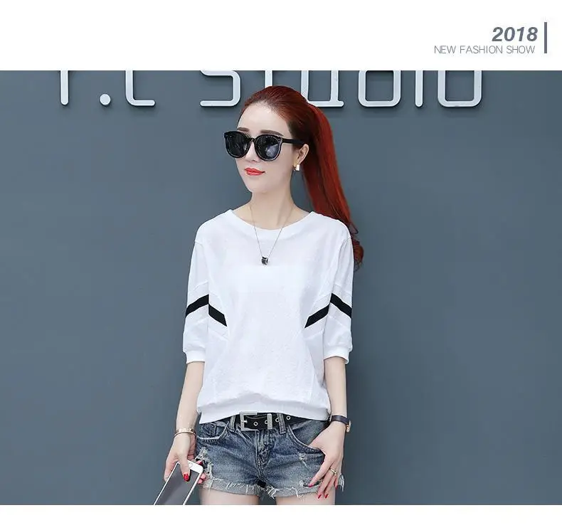 Korean Style White Red Striped T-Shirt for Women — feature 6