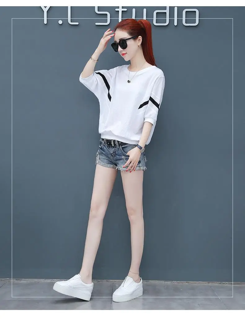 Korean Style White Red Striped T-Shirt for Women — feature 8
