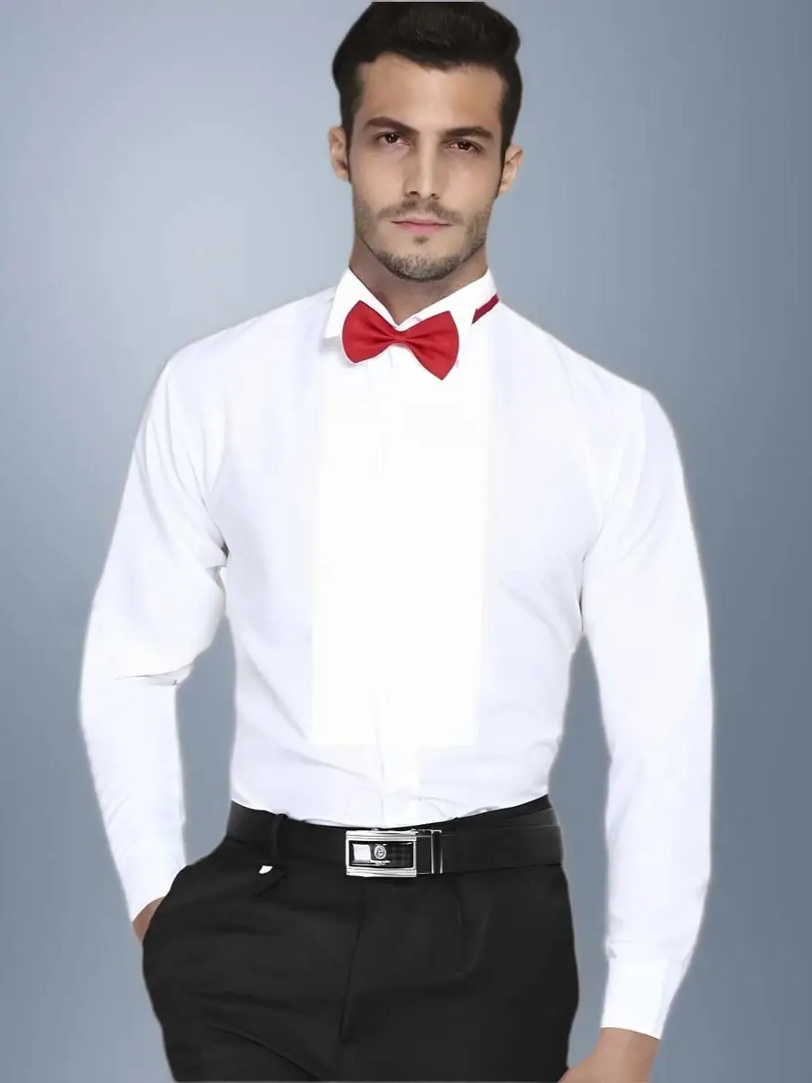 Men's White Tie Shirt with Red Bow Tie - Image 5