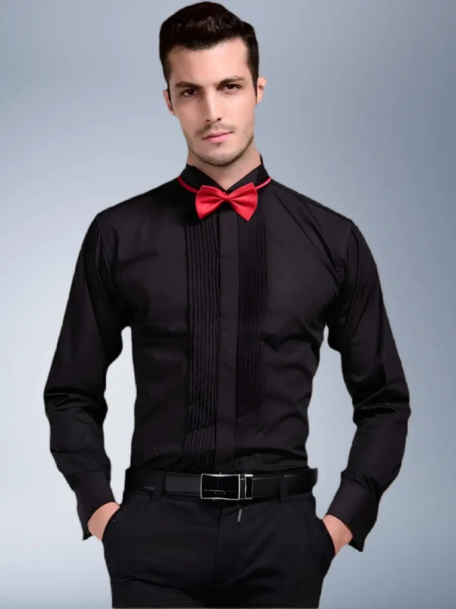 Men's White Tie Shirt with Red Bow Tie - Image 6
