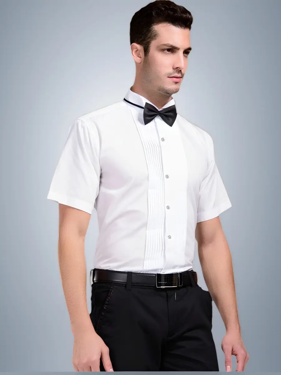 Men's White Tie Shirt with Red Bow Tie - Image 8