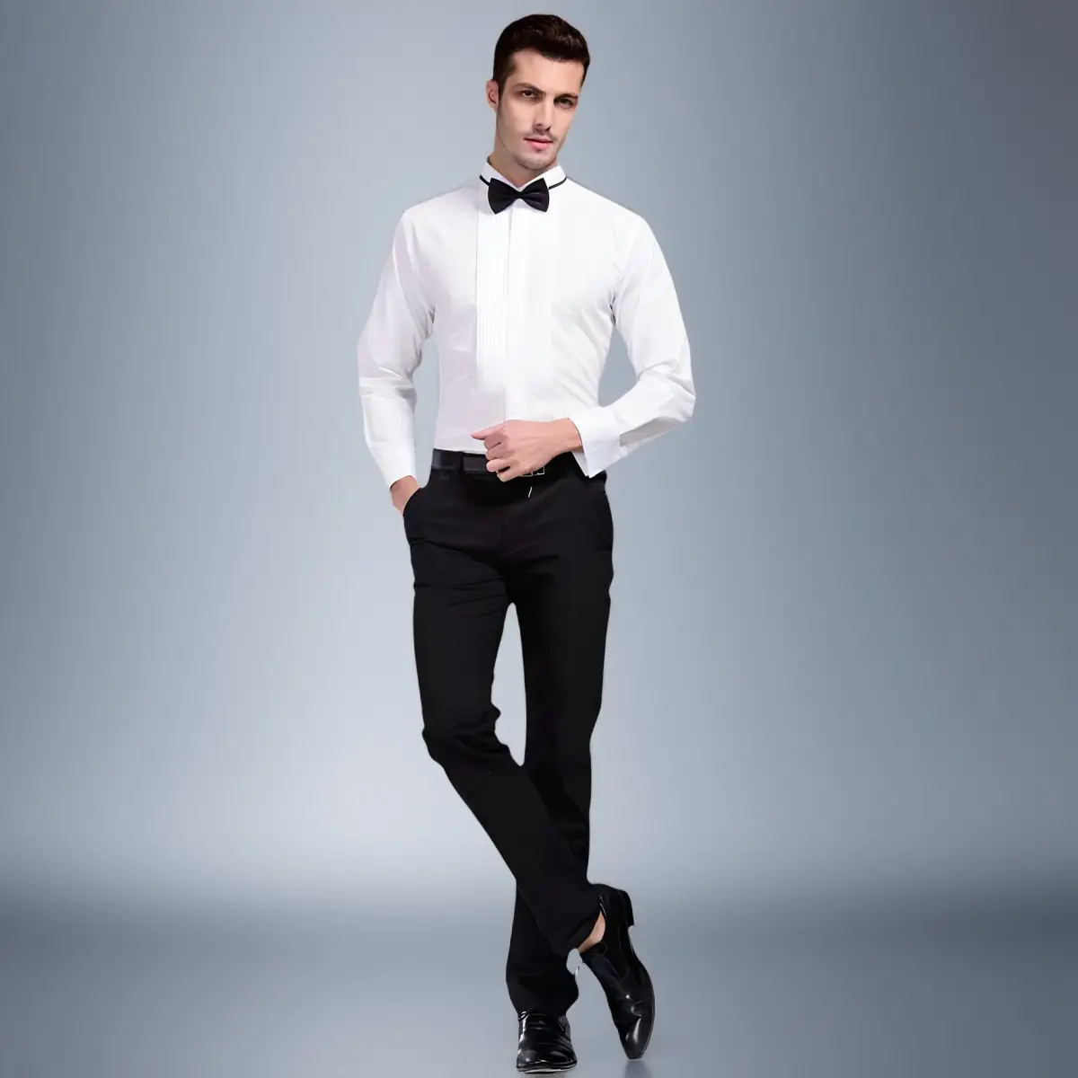 Men's White Tie Shirt with Red Bow Tie — feature 10